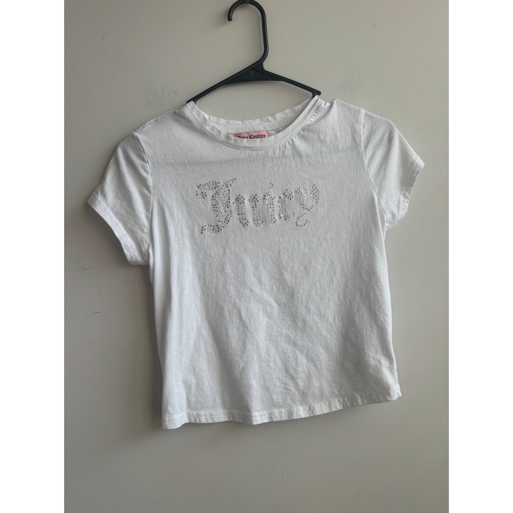 Juicy Couture Y2K White Rhinestone Graphic Tee Women Size S